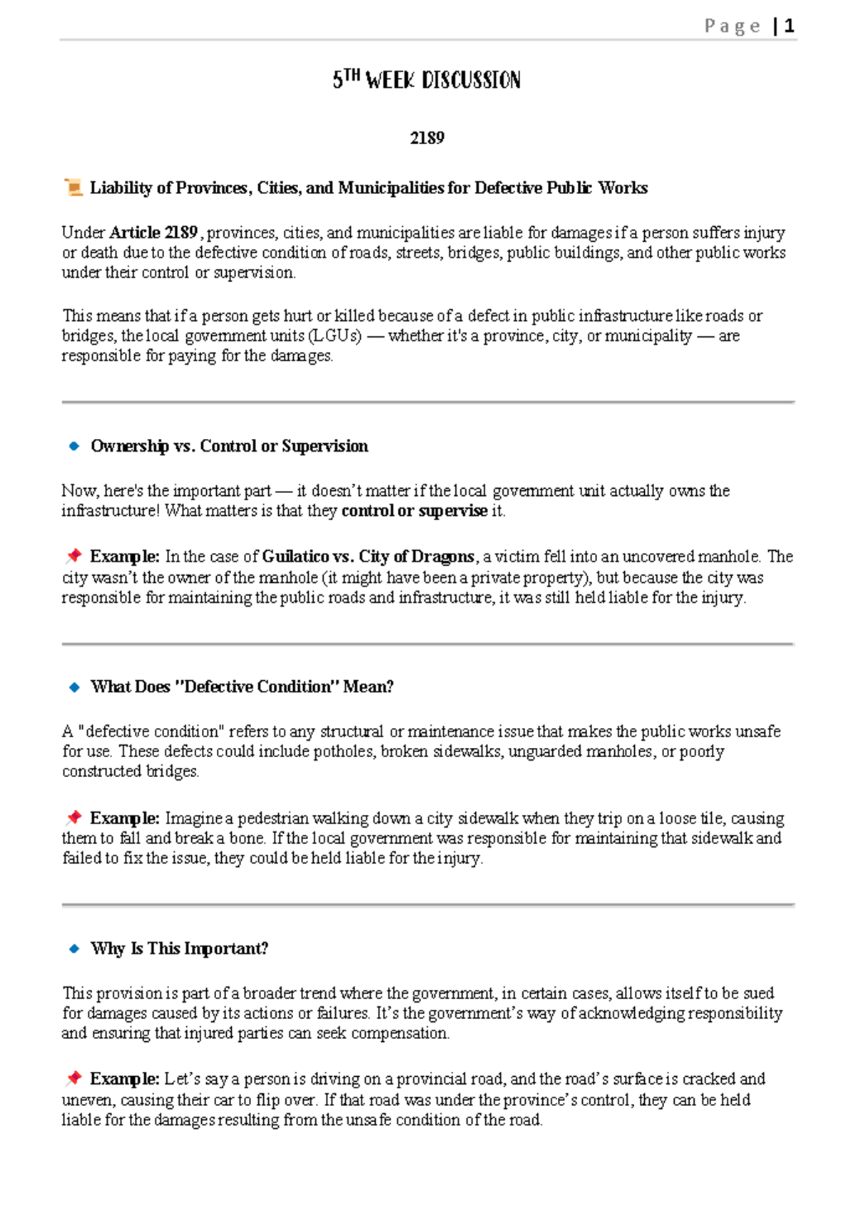 Liability of Provinces, Cities, and Municipalities for Defective Public ...