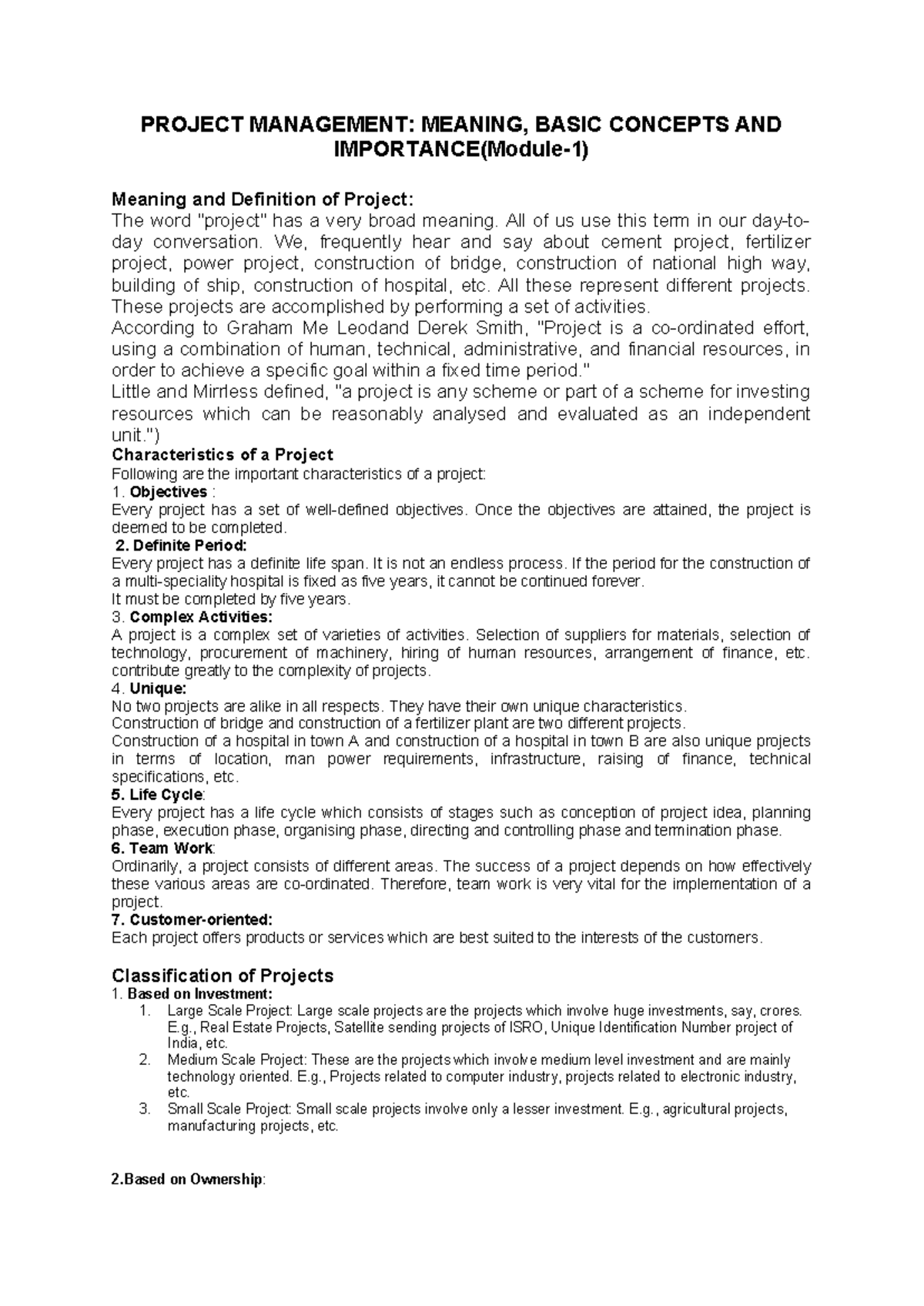 Project mgt intro chapter - PROJECT MANAGEMENT: MEANING, BASIC CONCEPTS ...
