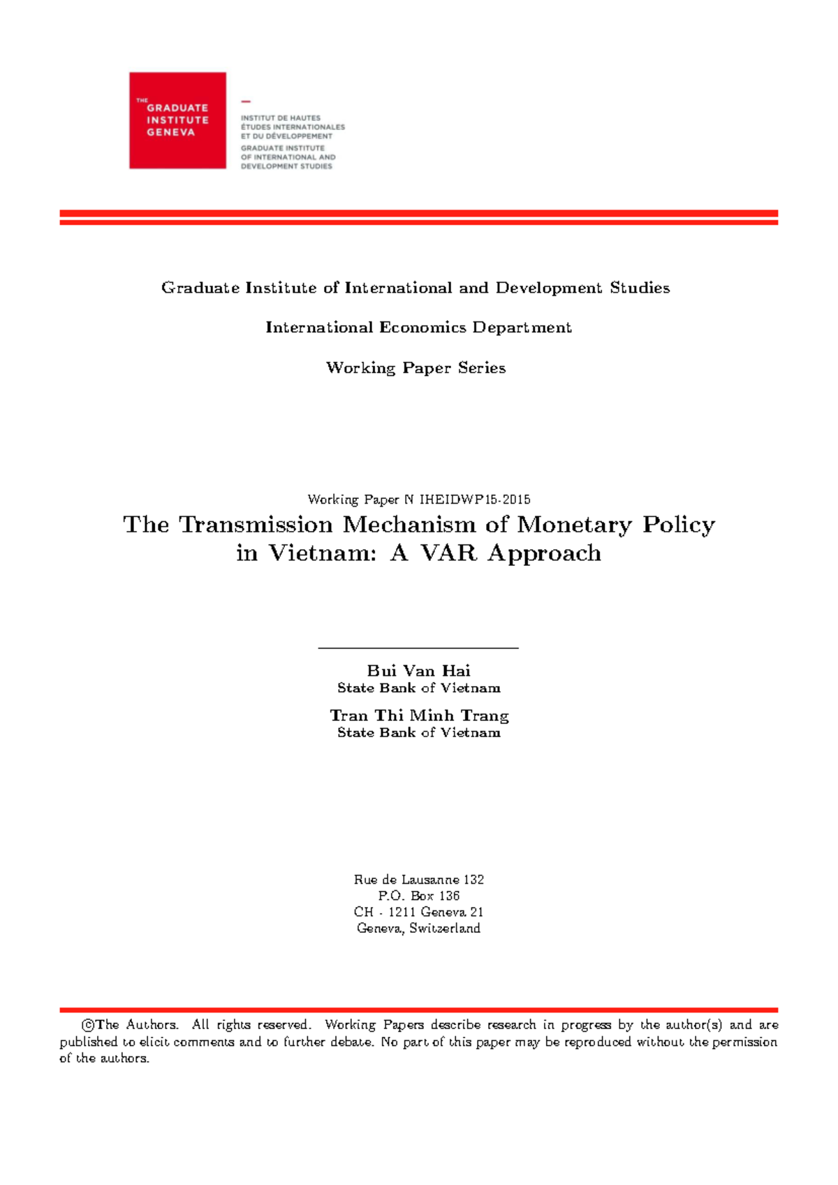 Working Paper HEIDWP 15-2015: Monetary Policy Transmission in Vietnam ...