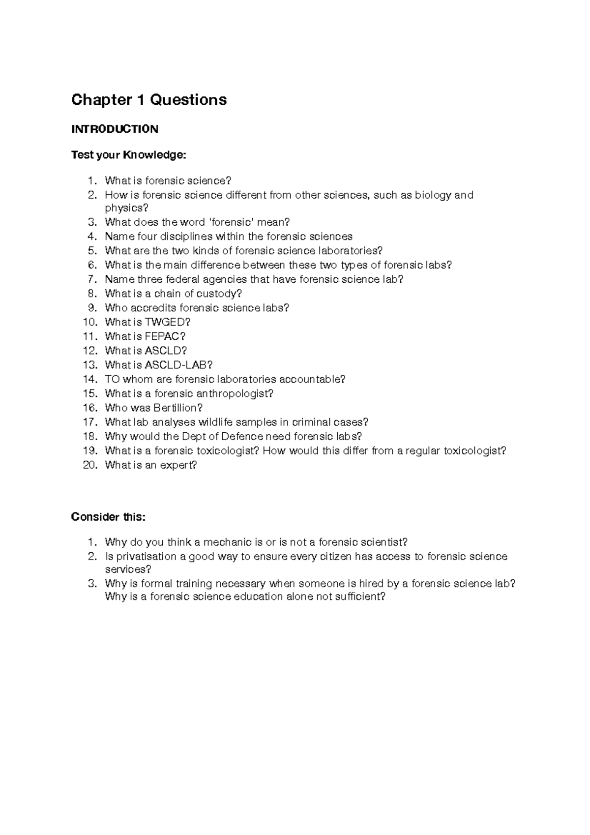 Chp 1 Qs - Fundamentals of Forensic Science Study Guide - Studocu