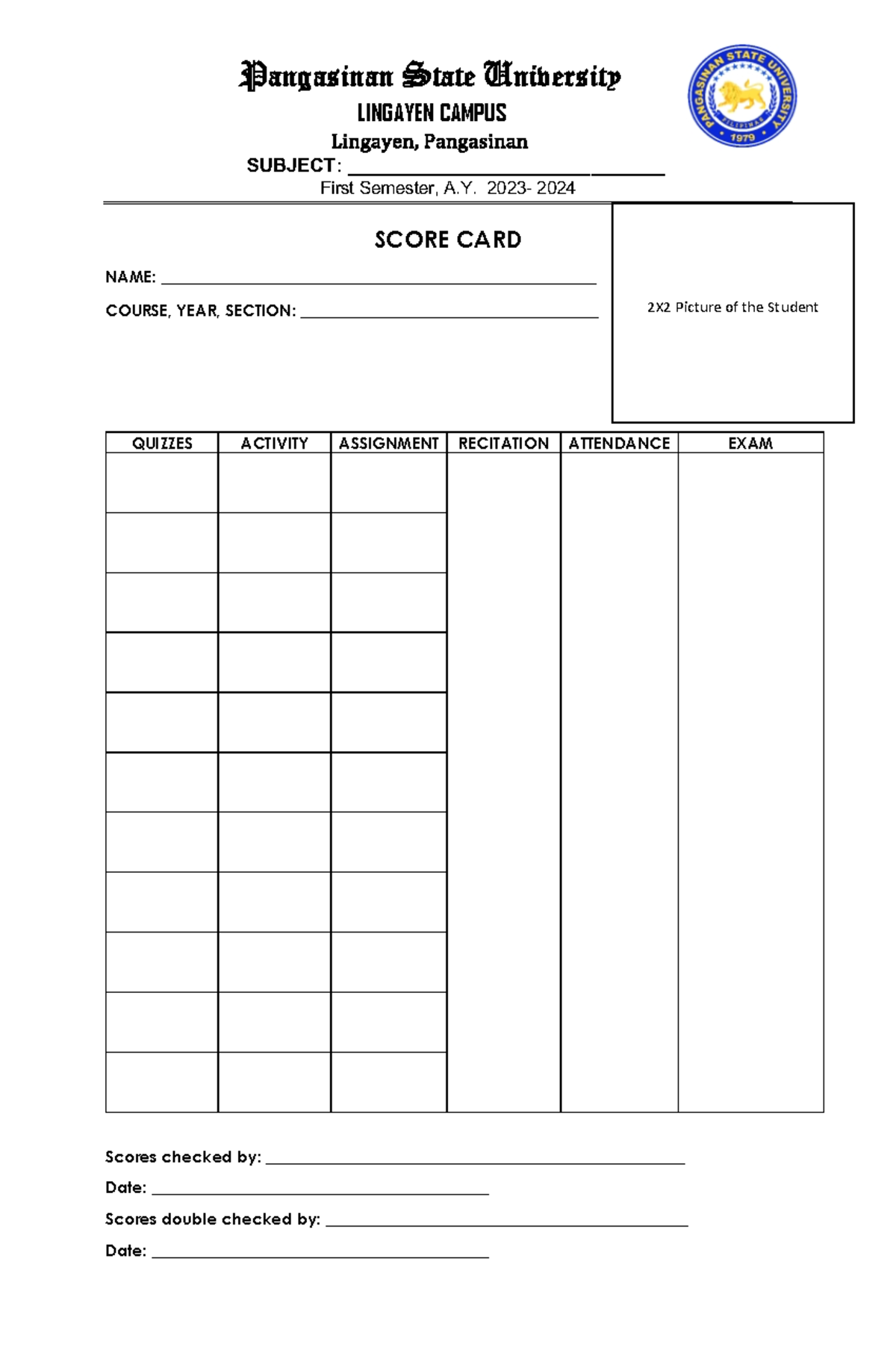 Score-CARD - for your score? - P angasinan S tate U niversity LINGAYEN ...