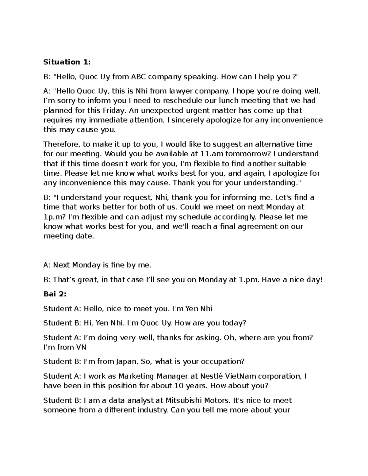 Speaking Skills - Dialogues and Interactions (ESL 101) - Studocu