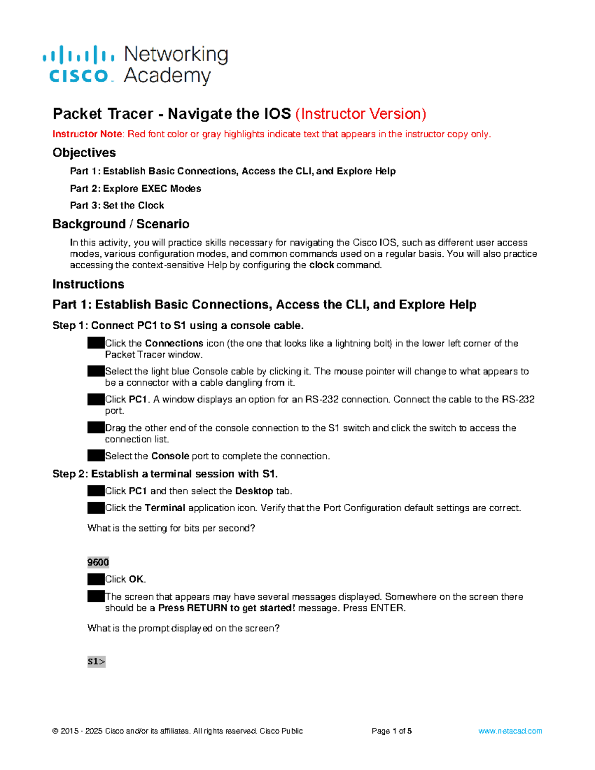 Navigate the IOS - ILM - Files - Packet Tracer - Navigate the IOS ...