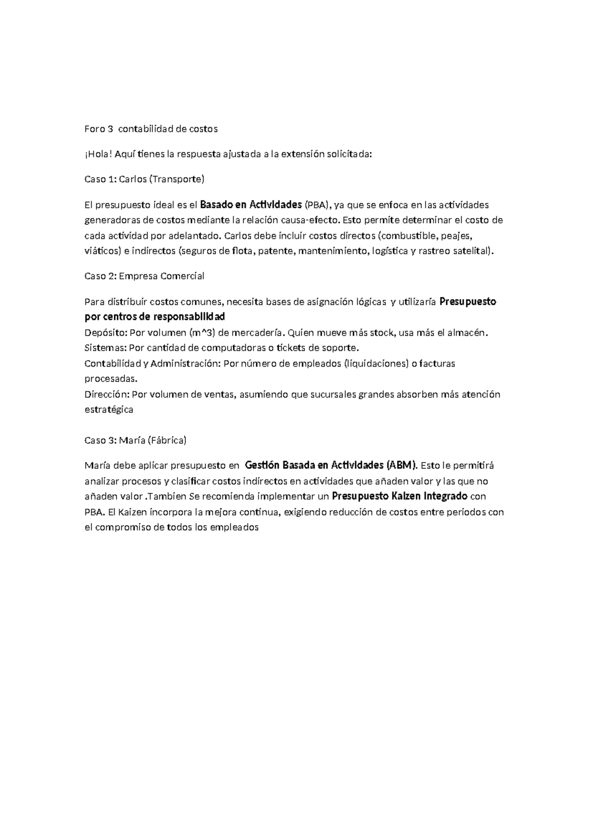 Foro 3: Análisis de Costos y Presupuestos en Actividades - Studocu