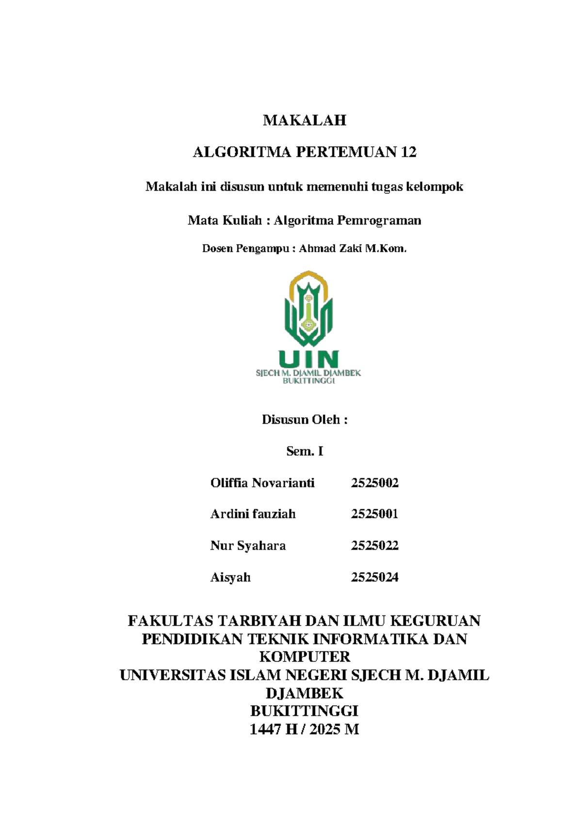 Makalah Algoritma Pemrograman: Penerapan Array 1D dan 2D (KEL 3) - Studocu