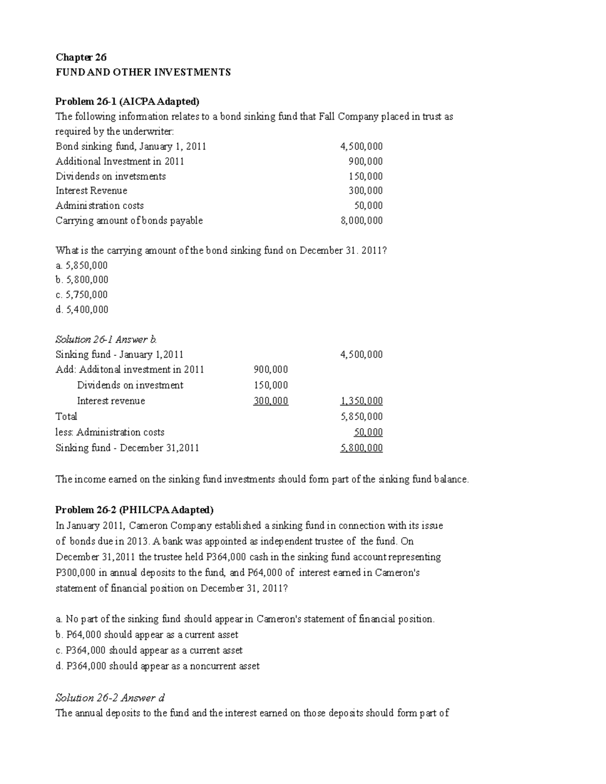 FUND AND OTHER INVESTMENTS: Chapter 26 Analysis and Solutions - Studocu