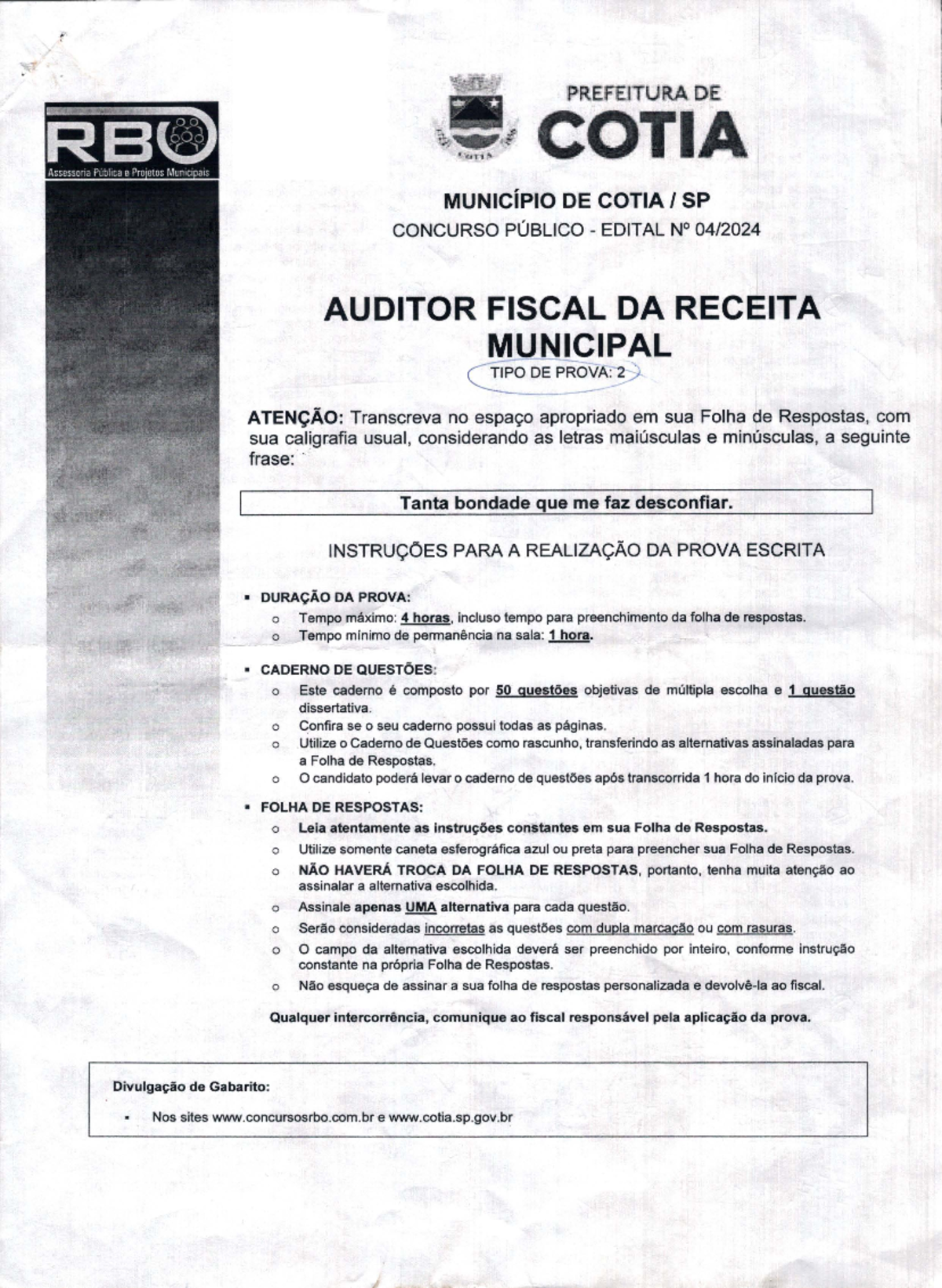 03 Auditor Fiscal DA Receita Municipal (TIPO 2) - PREFE ITURA OE COTIA ...