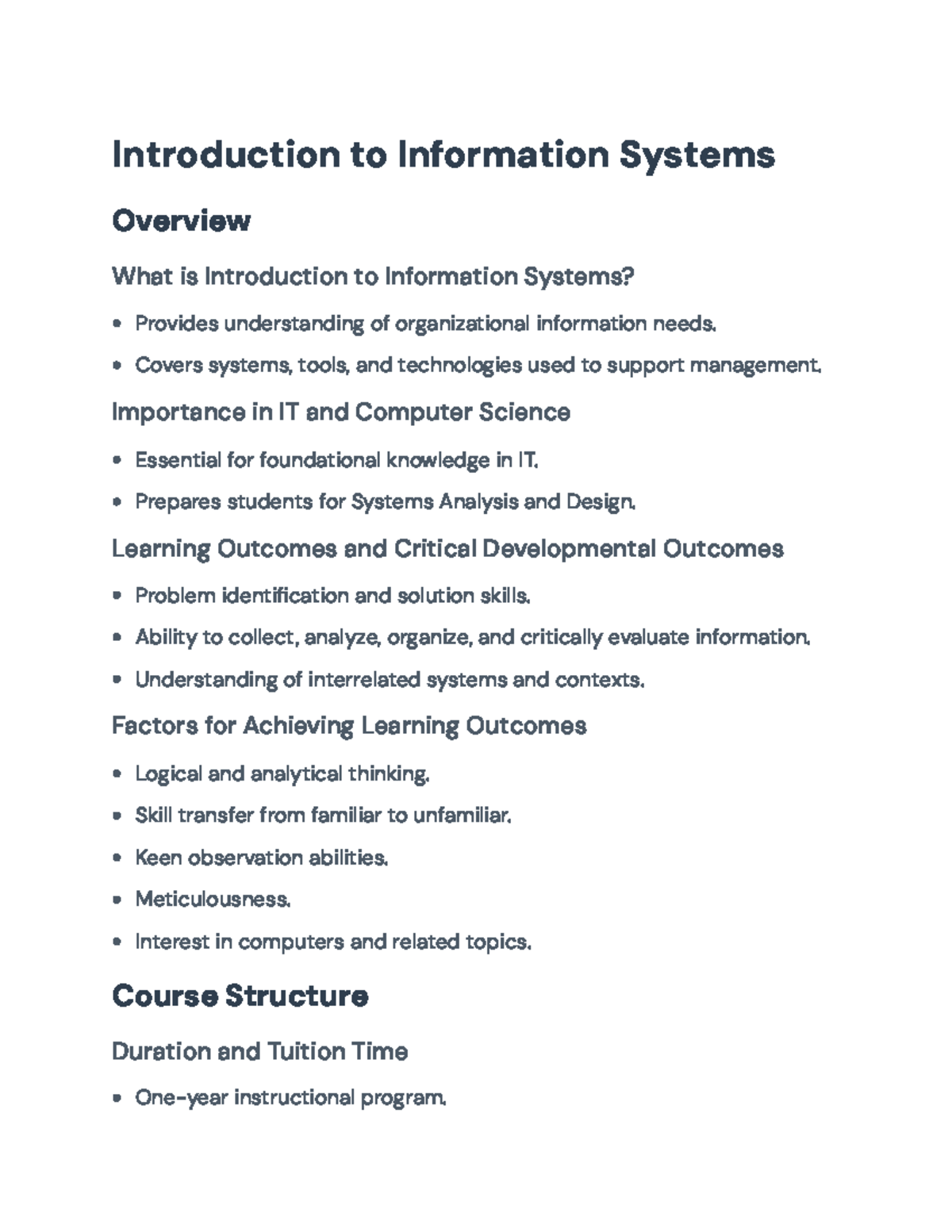 Introduction to Information Systems Course Overview and Key Components ...