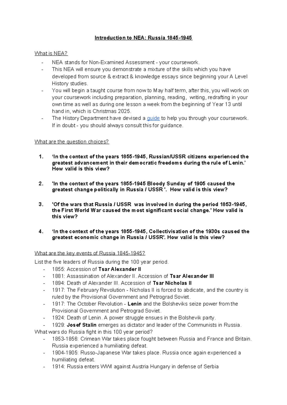 NEA for AQA History: Understanding Russia's Political and Social ...