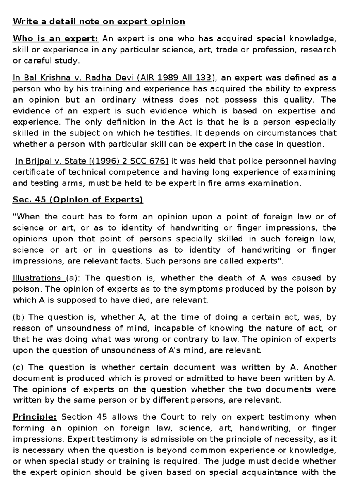 expert opinion on evidence - Write a detail note on expert opinion Who ...