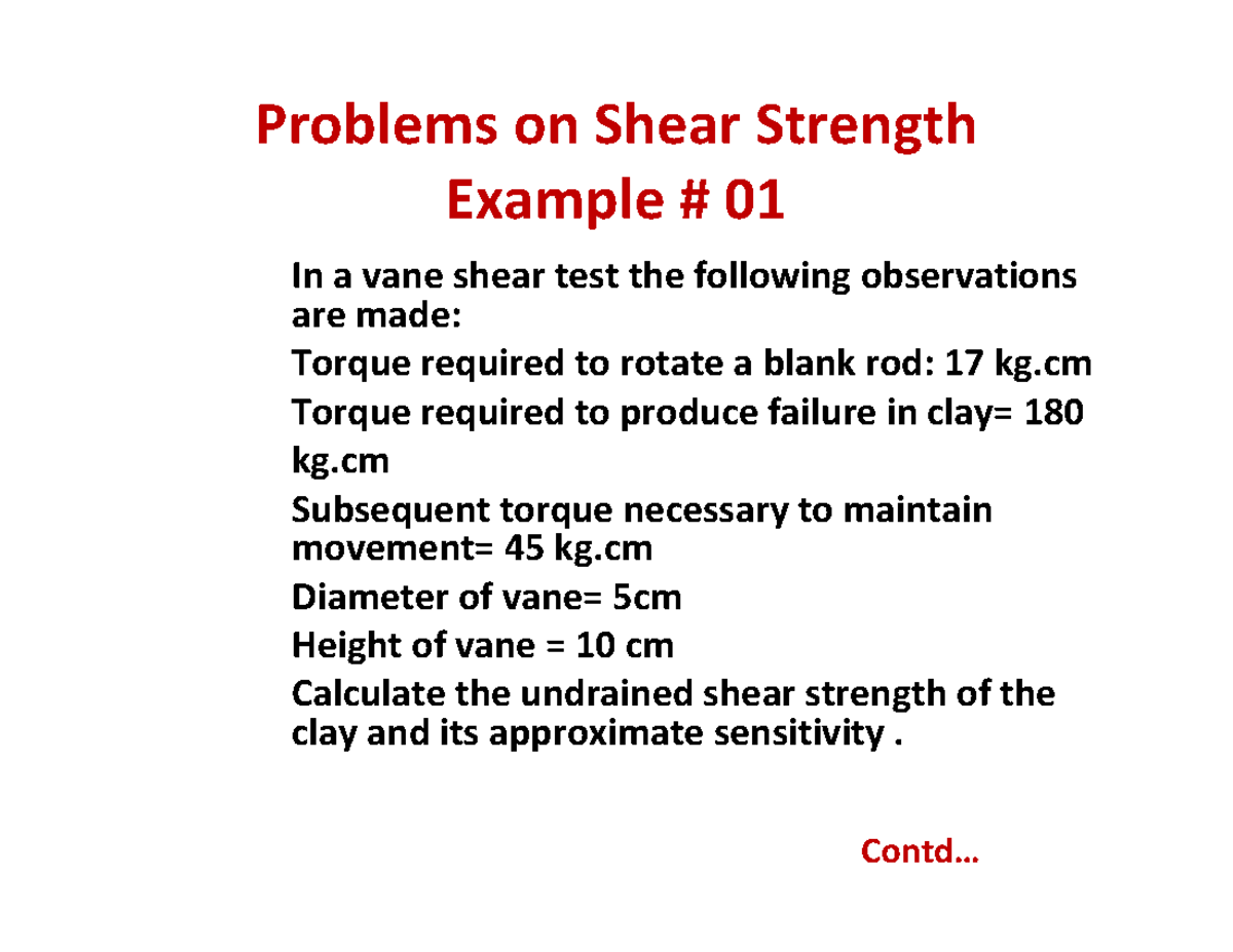 Shear Strength Problems - Vane Shear Test & Triaxial Analysis (ENG 101 ...