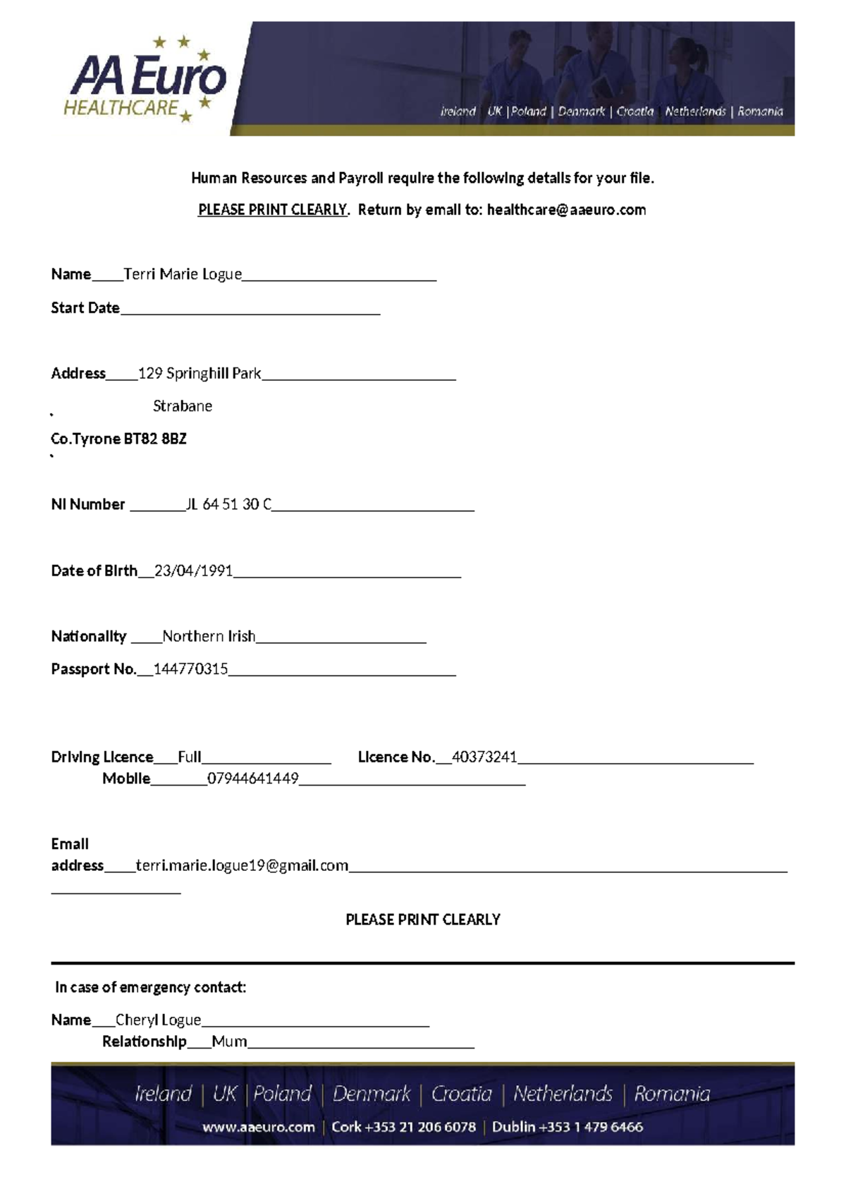 HR Application Form UK - Required Details for Payroll Processing - Studocu