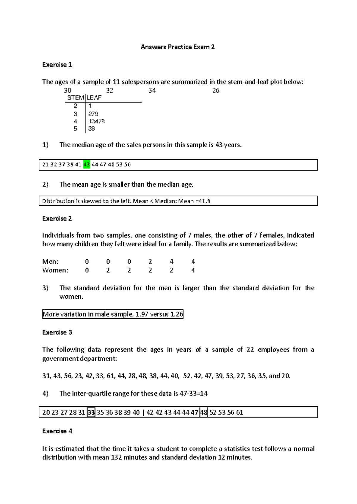 Practice Exam 2 Answers: Statistical Analysis and Interpretation ...