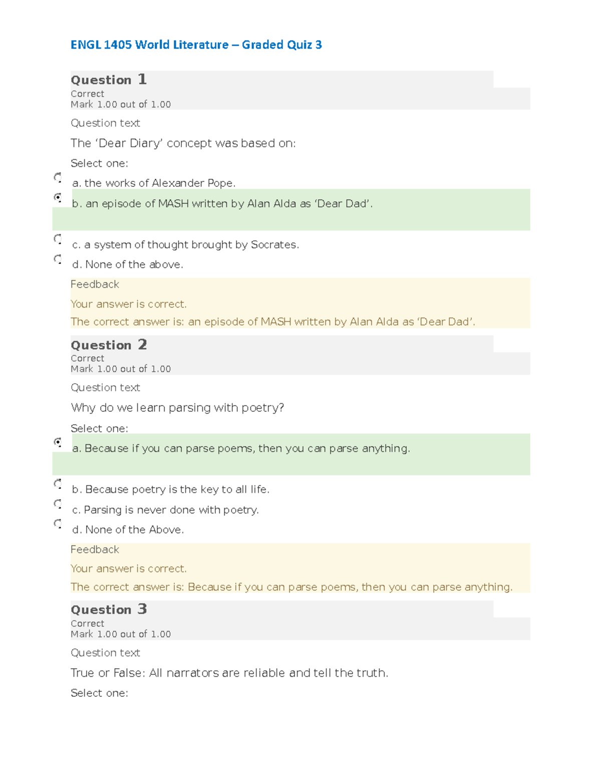 ENGL 1405 - Graded Quiz 3: Parsing & Analysis of Literary Concepts ...