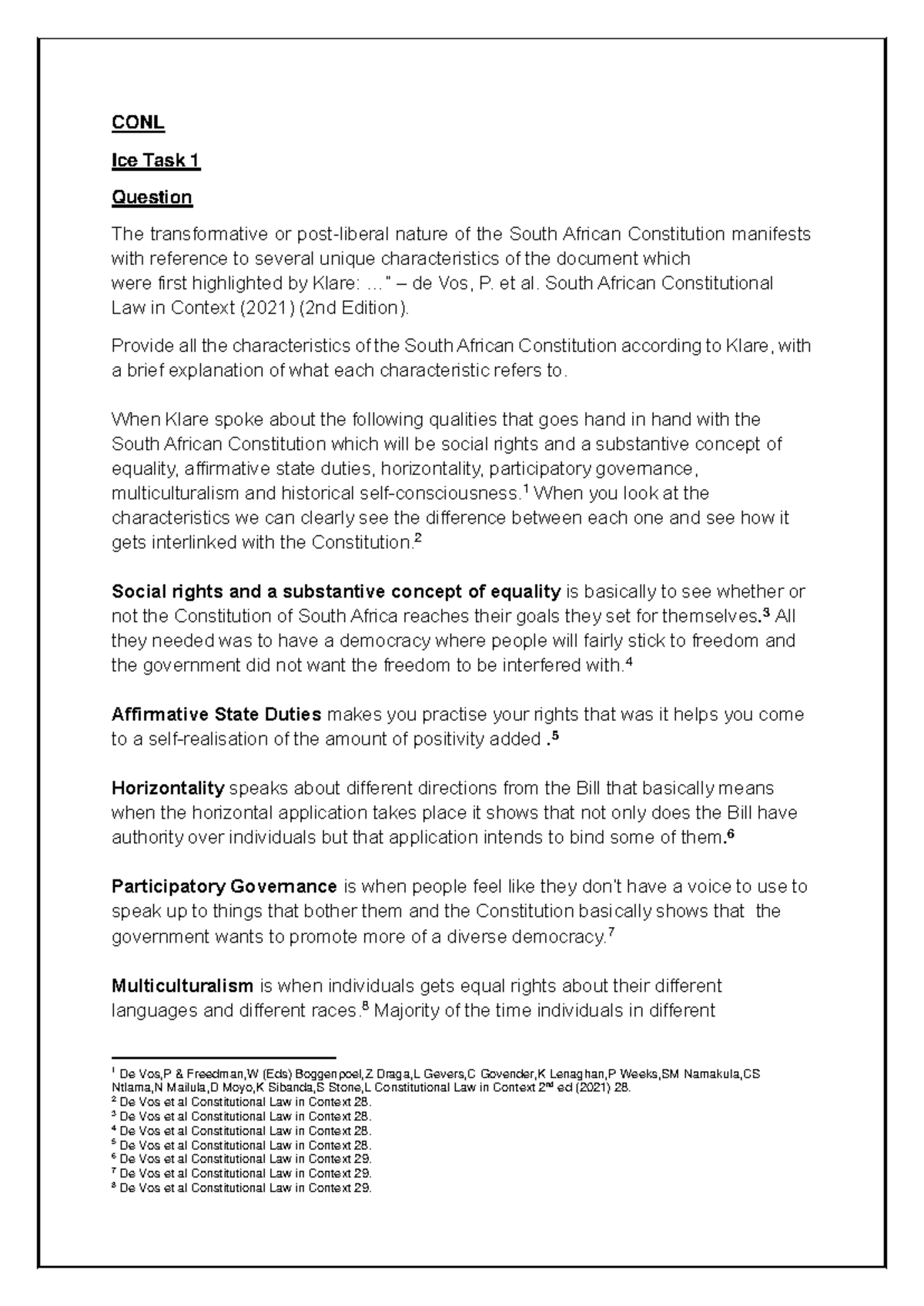 CONL Ice Task 1 - Characteristics of the South African Constitution ...