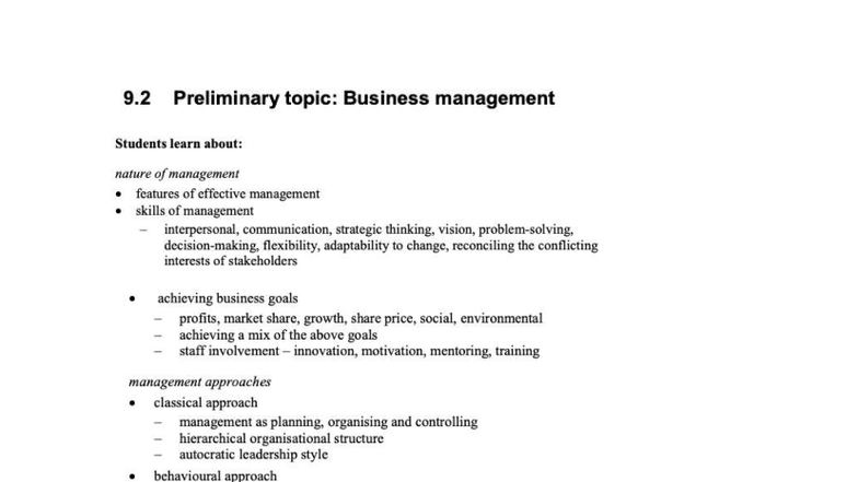 T2 - Preliminary Year 11 Business Study Notes: Management Fundamentals ...