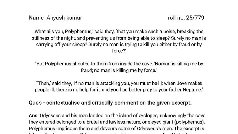 ENG 201: Critical Analysis of Odysseus and Polyphemus in The Odyssey ...
