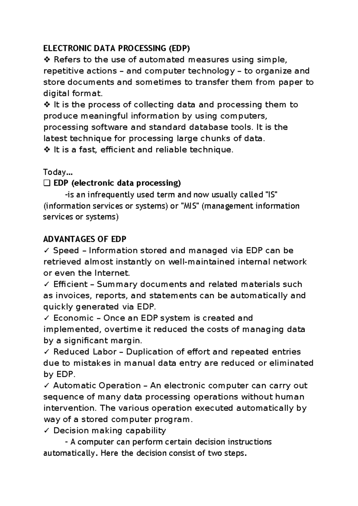 Electronic DATA Processing (EDP) - ELECTRONIC DATA PROCESSING (EDP ...
