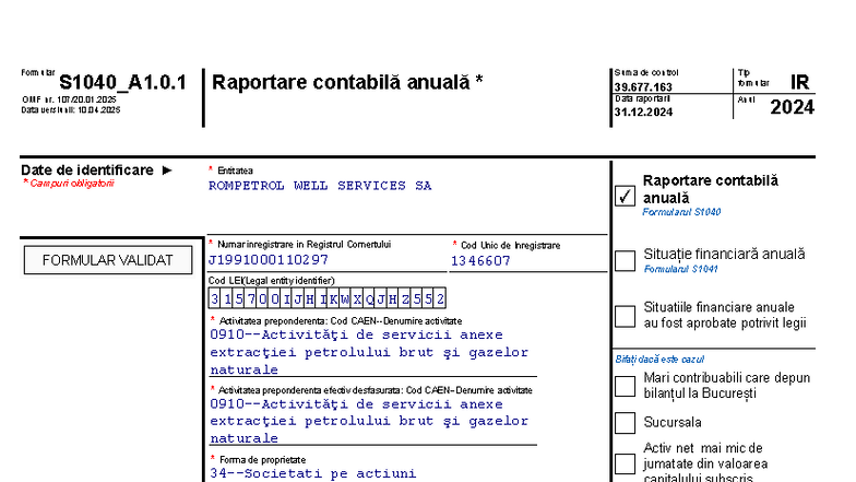 Raportare contabilă anuală 2024 - Formular S1040_A1.0.1 OMF - Studocu