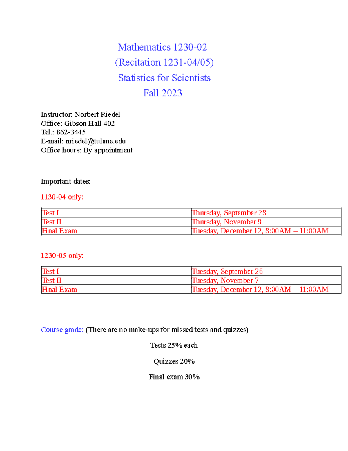 Math-1230-F23 - Detailed Course Syllabus and Important Dates - Studocu