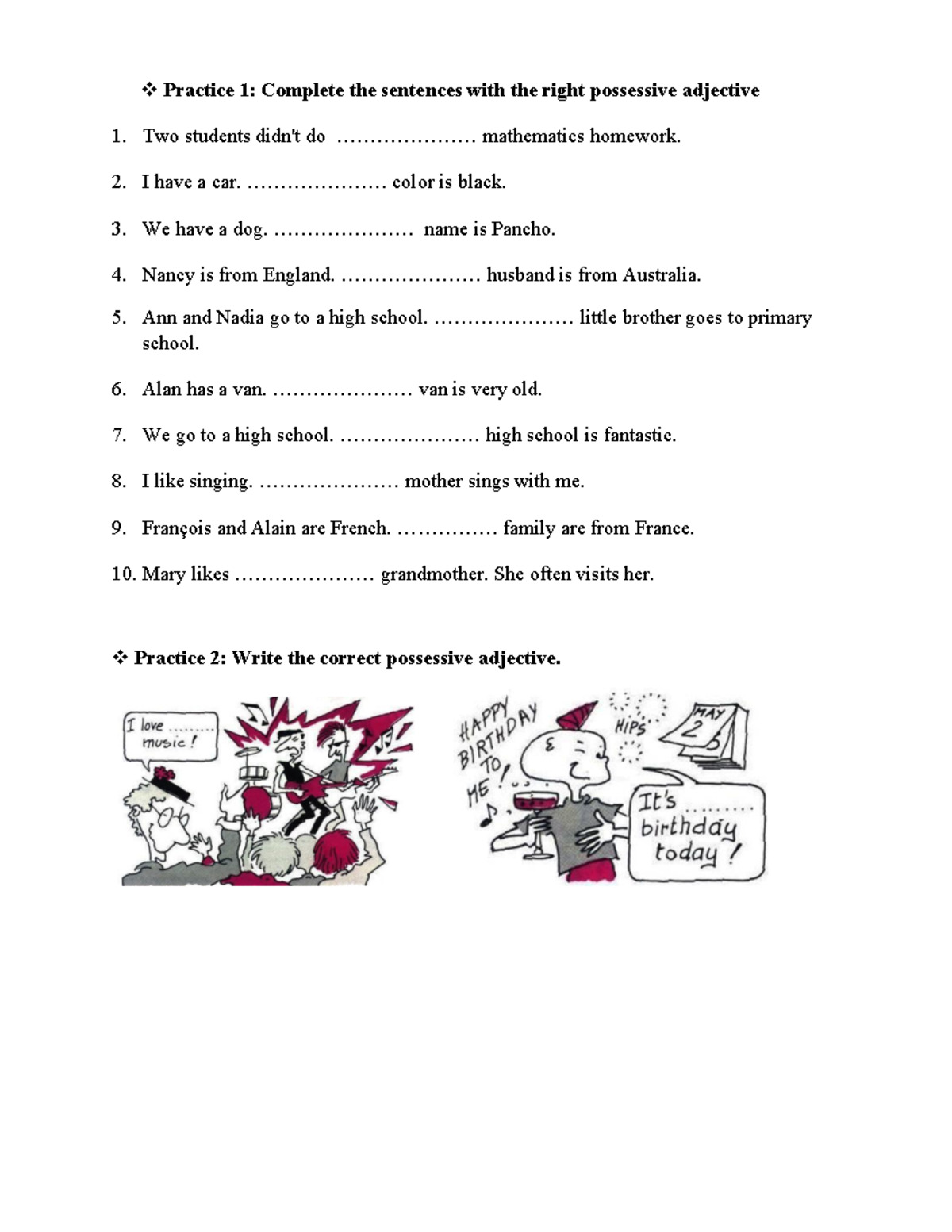 Practice 1: Possessive Adjectives and Question Forms (05.Bài 4.Unit 2 ...