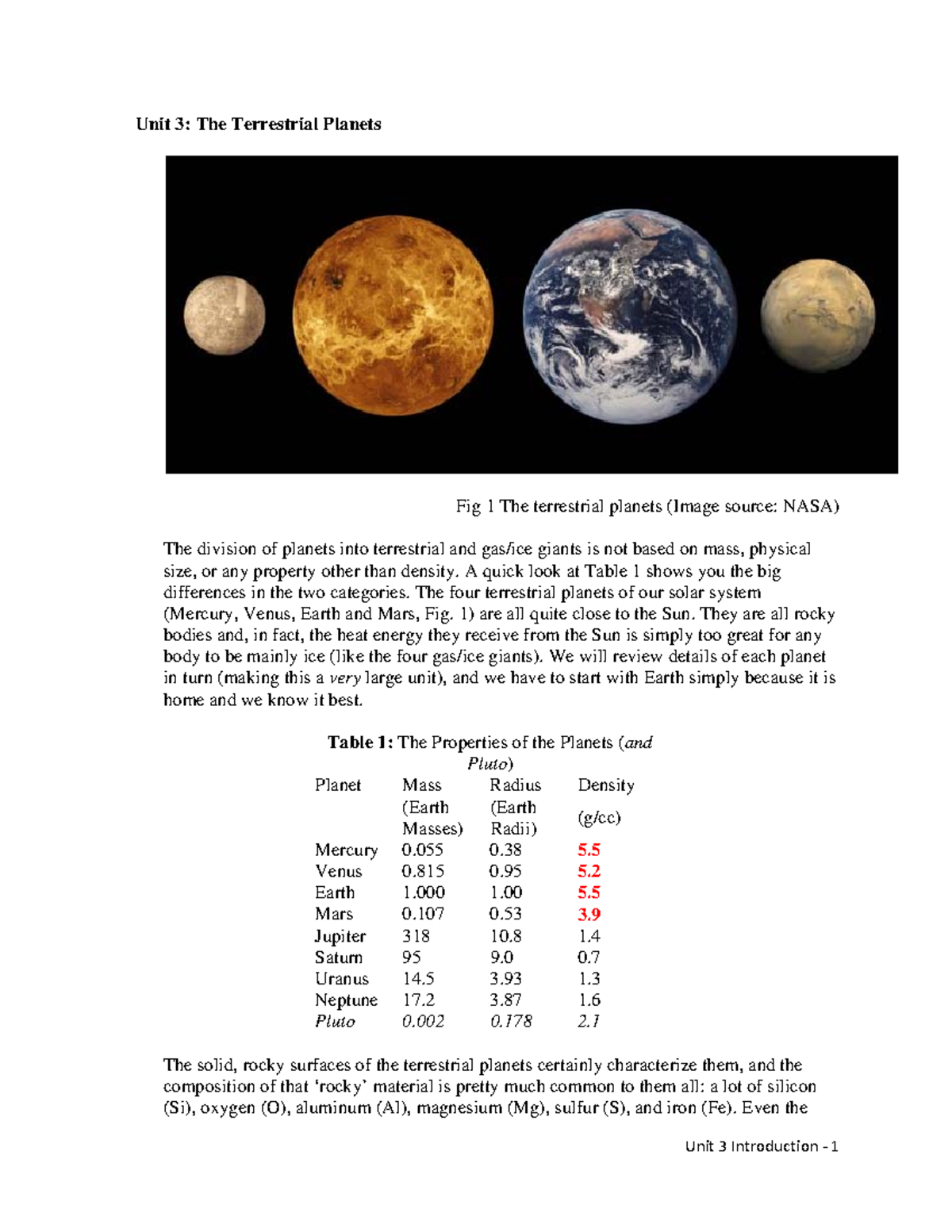 Unit 3: The Terrestrial Planets - Key Concepts and Notes - Studocu