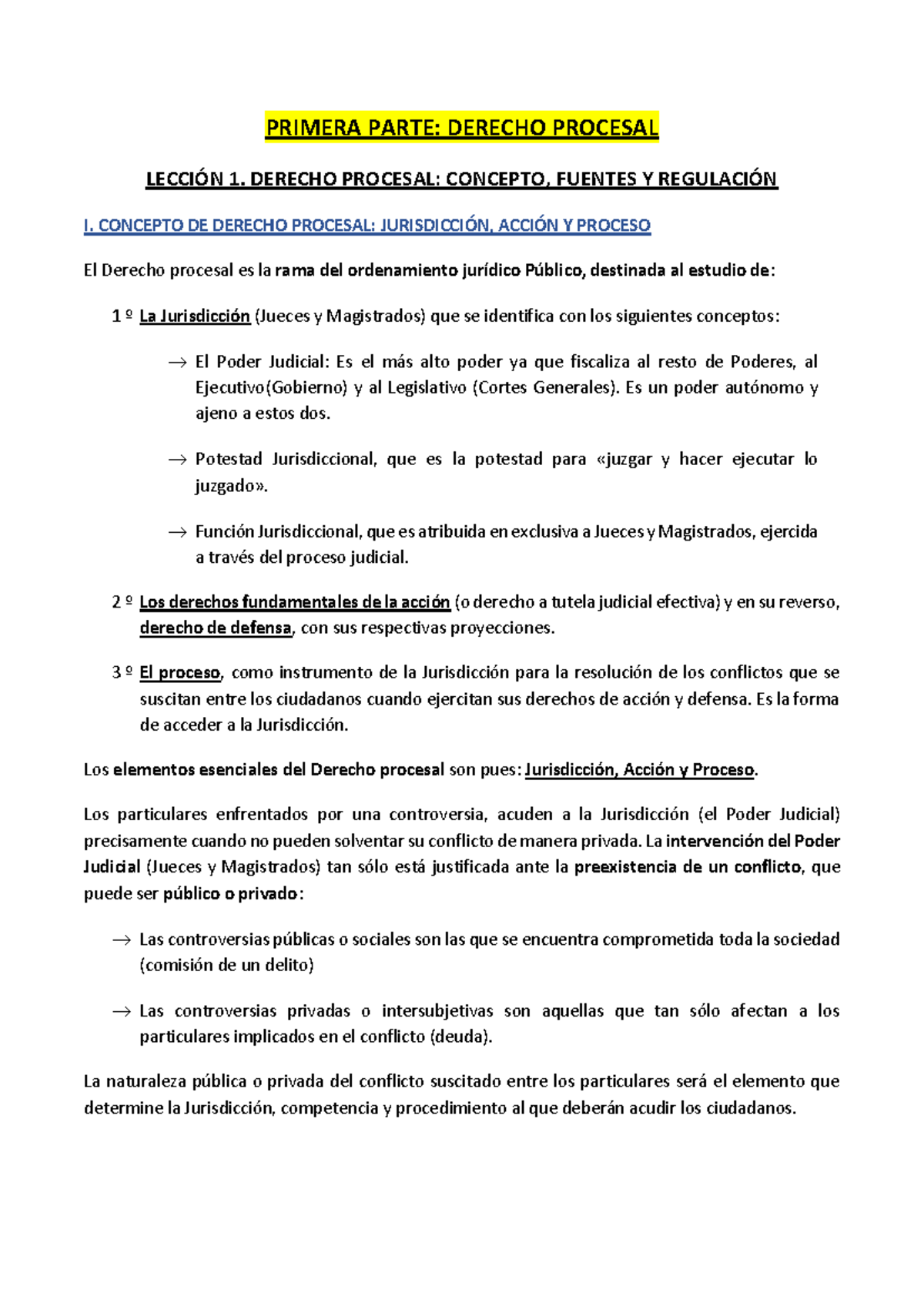 Resumen de Apuntes de Derecho Procesal - LECCIÓN 1 y 2 - Studocu