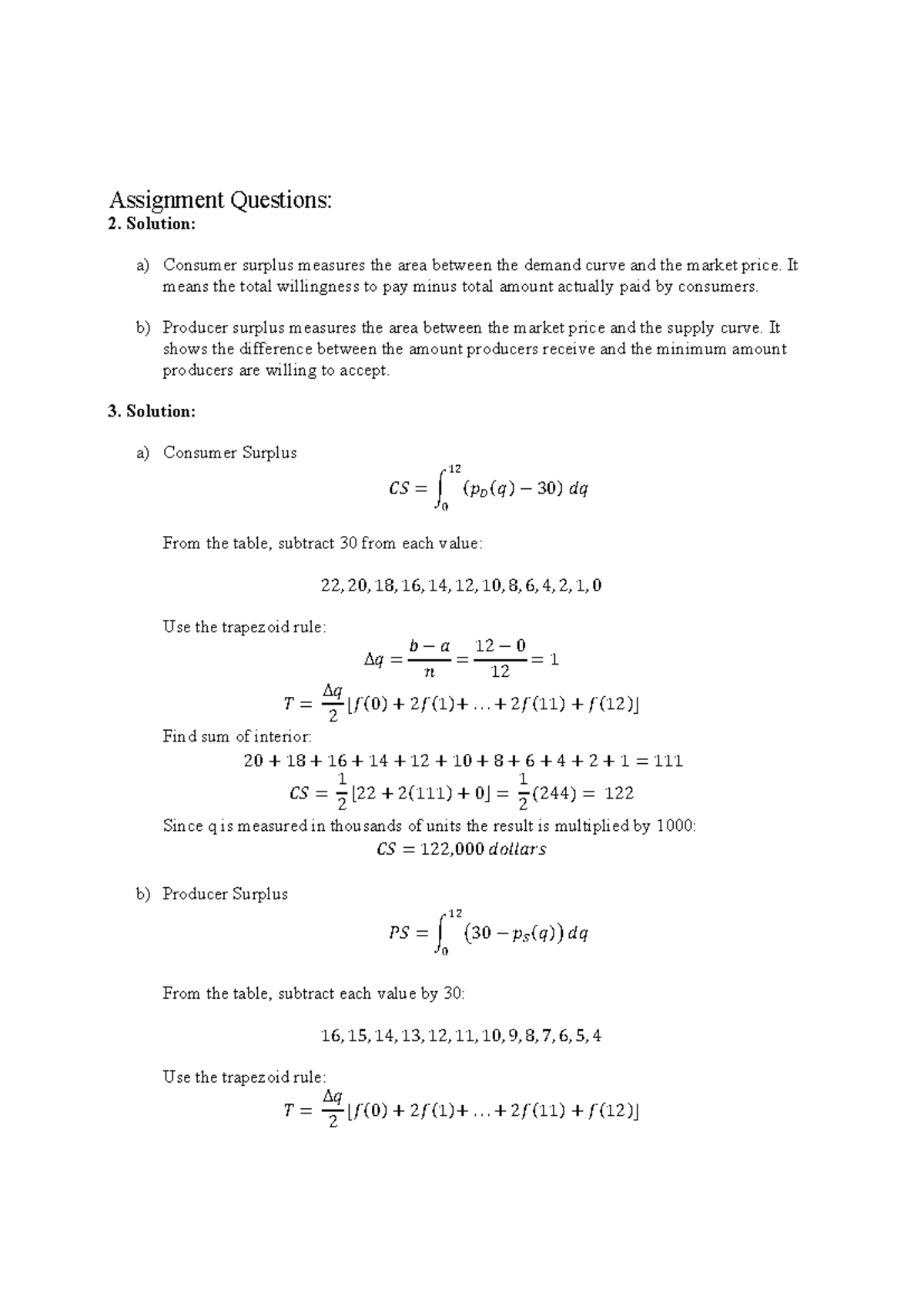 Group Project 2: Consumer and Producer Surplus Analysis - Math 101 ...