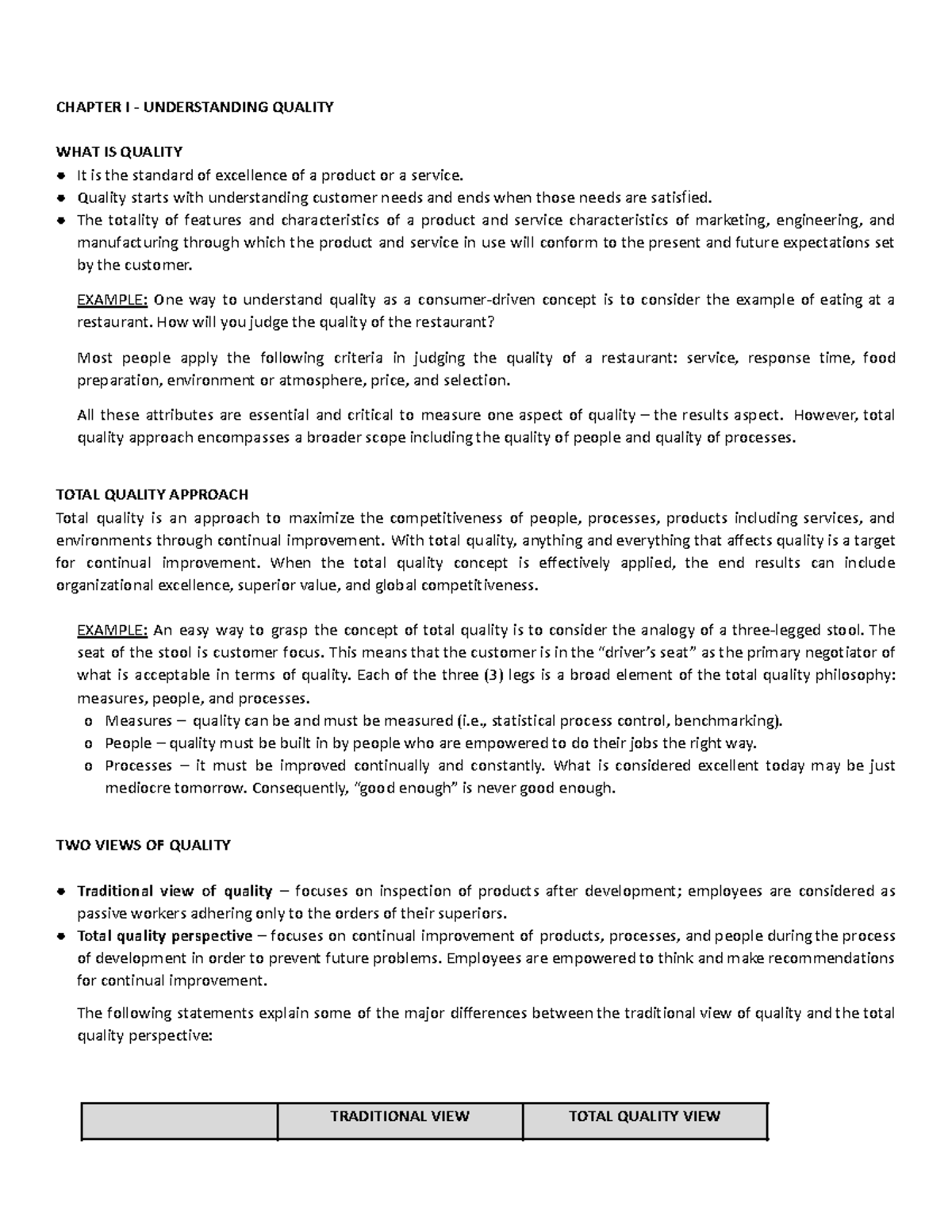 Prelim Handouts: Understanding Quality and Total Quality Management ...