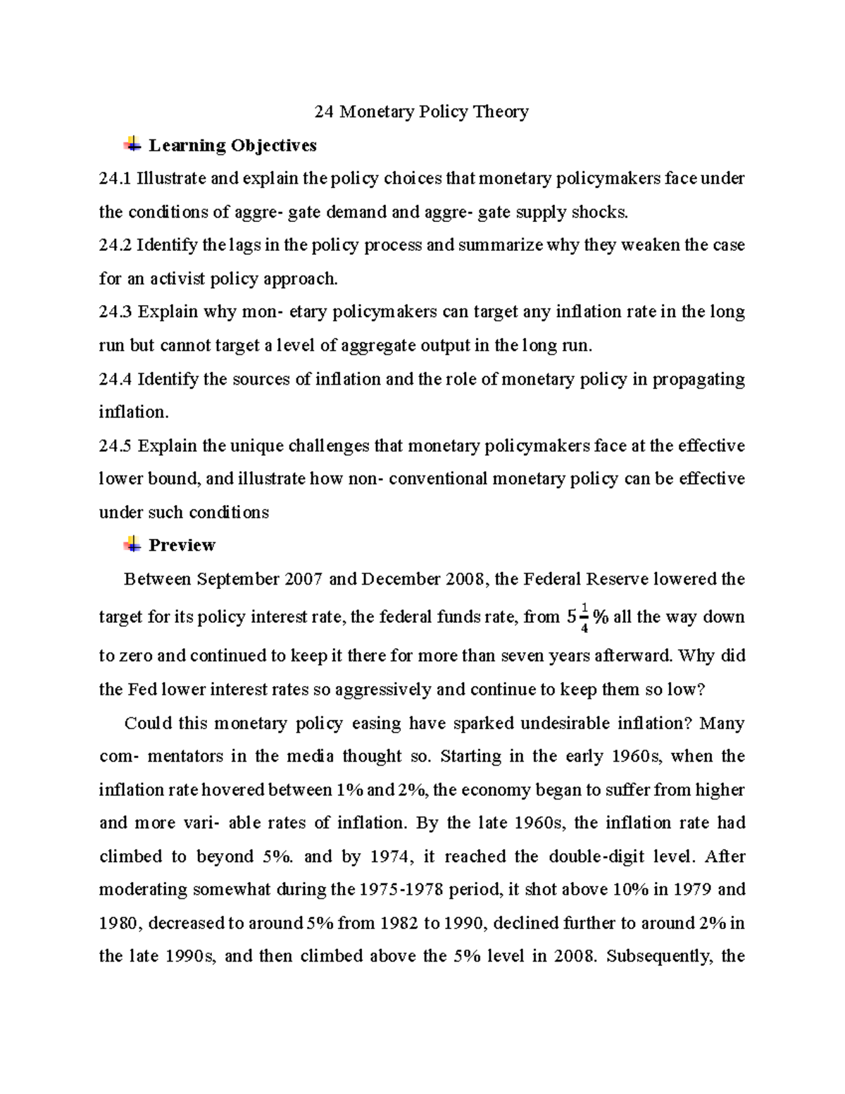 Monetary Policy Theory: Key Concepts and Learning Objectives (24) - Studocu