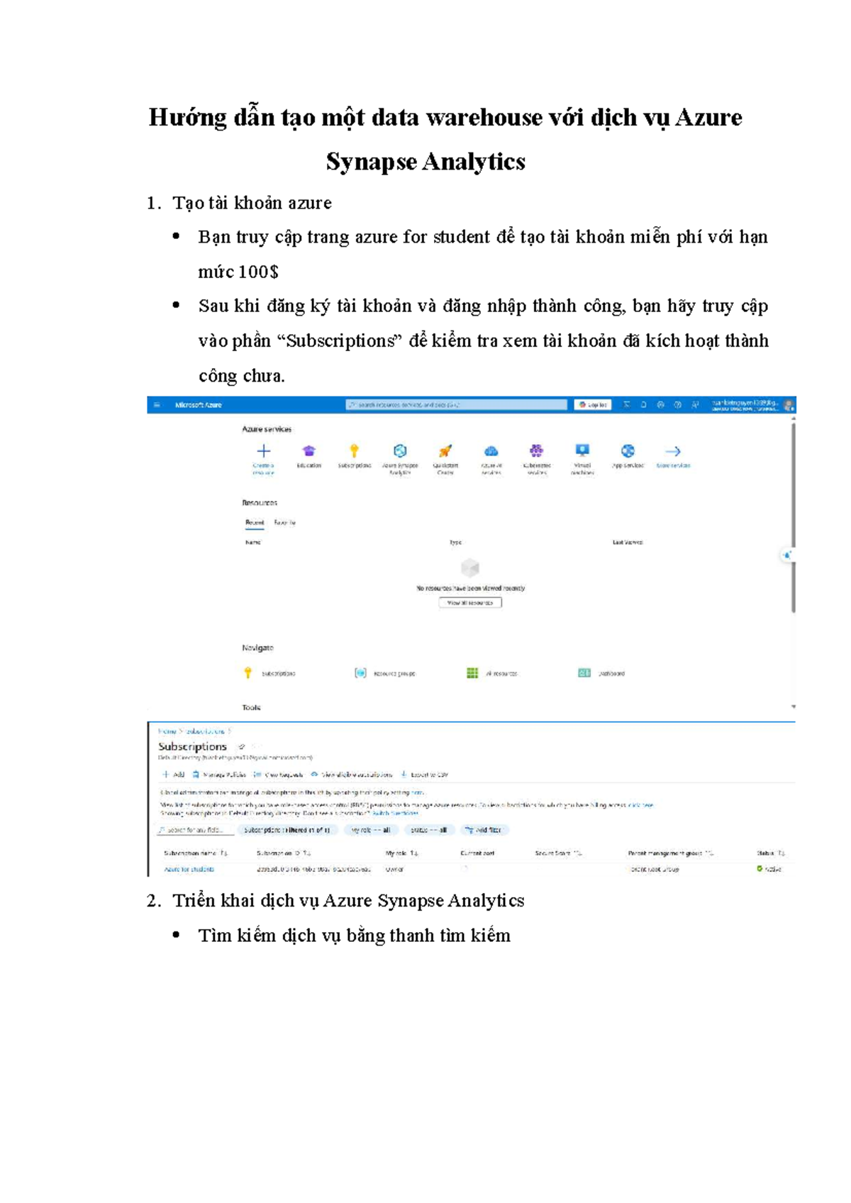 Hướng dẫn tạo Data Warehouse với Azure Synapse Analytics - Bước 1 đến 2 ...
