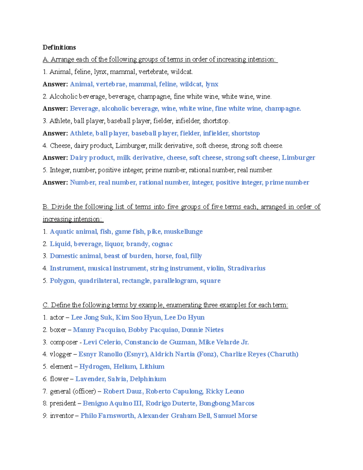Business Logic Definitions: Intension and Grouping of Terms - Studocu