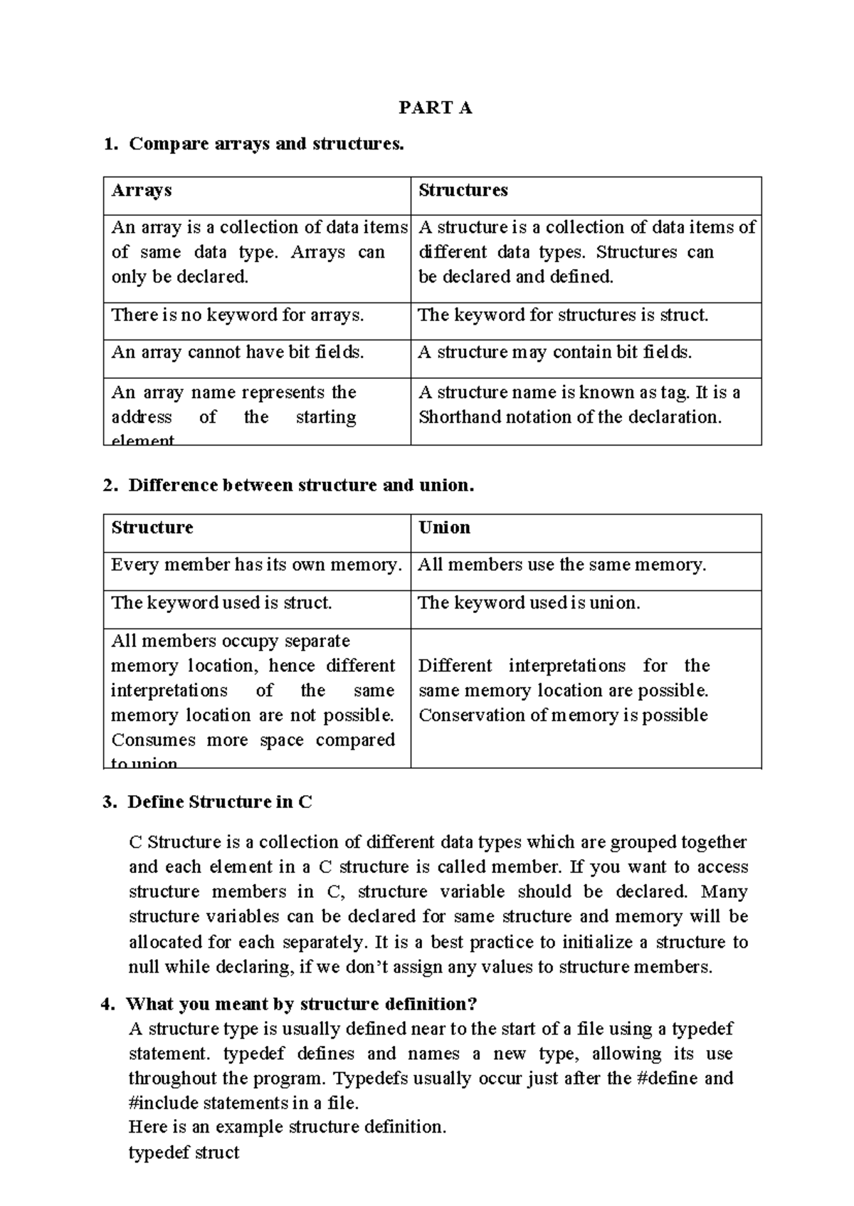 Unit 4 C Programming: Structures, Unions, and Memory Allocation Q&A ...