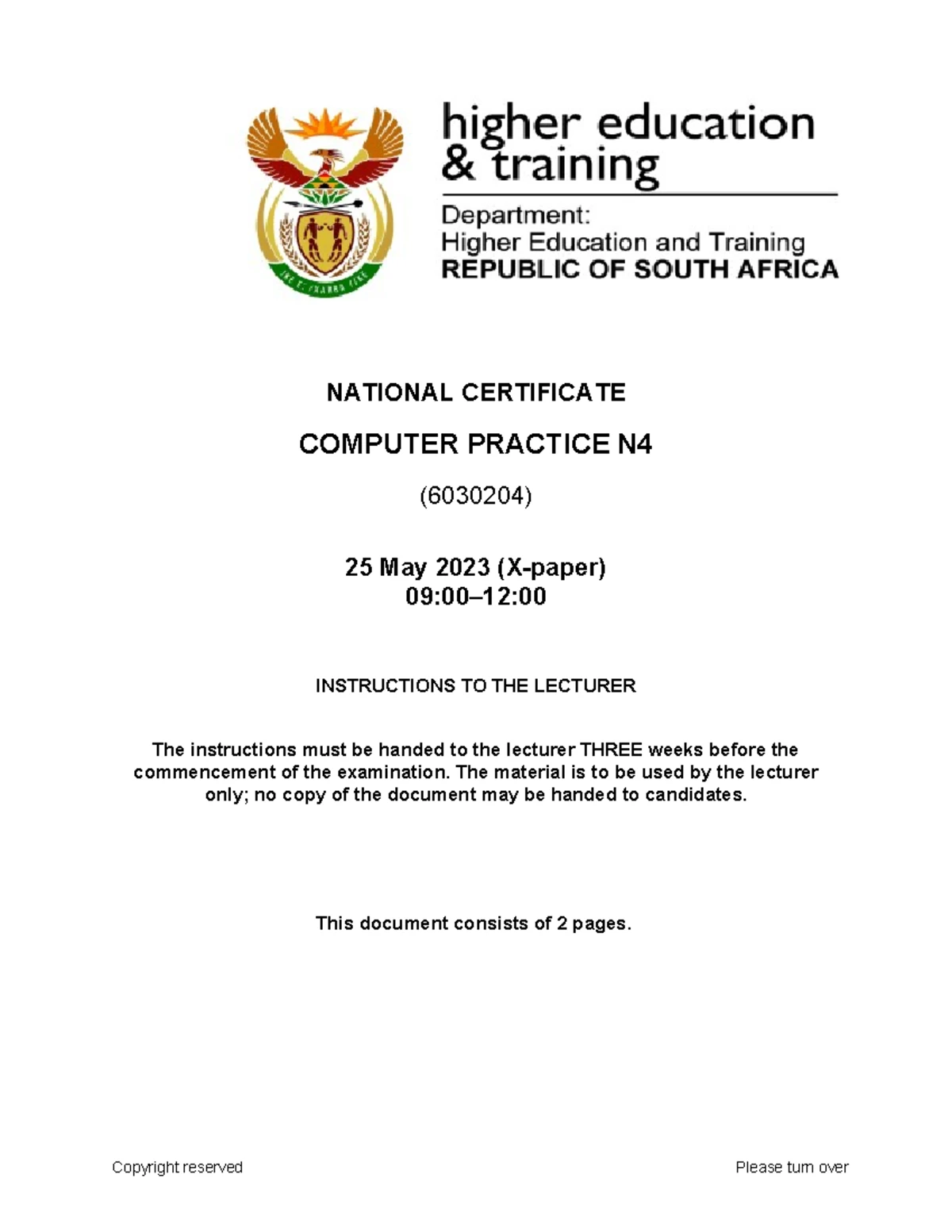 Spreadsheet - COMPUTER PRACTICE N4 QP JUNE 2021 - Q7 Tasks - Studocu