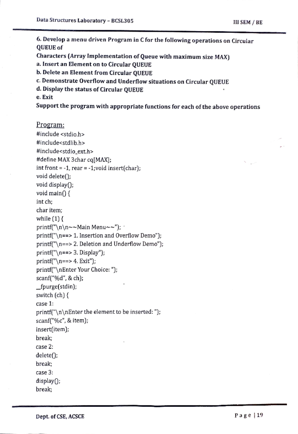 DSA LAB P6 - DSA lab 6 program - Data Structures Laboratory - BCSL 6 ...