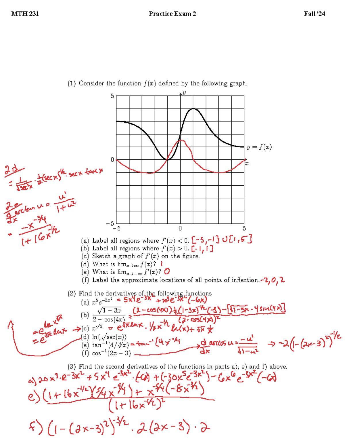 MTH 23 1 Practice Exam 2 Solutions for Fall Semester - Studocu