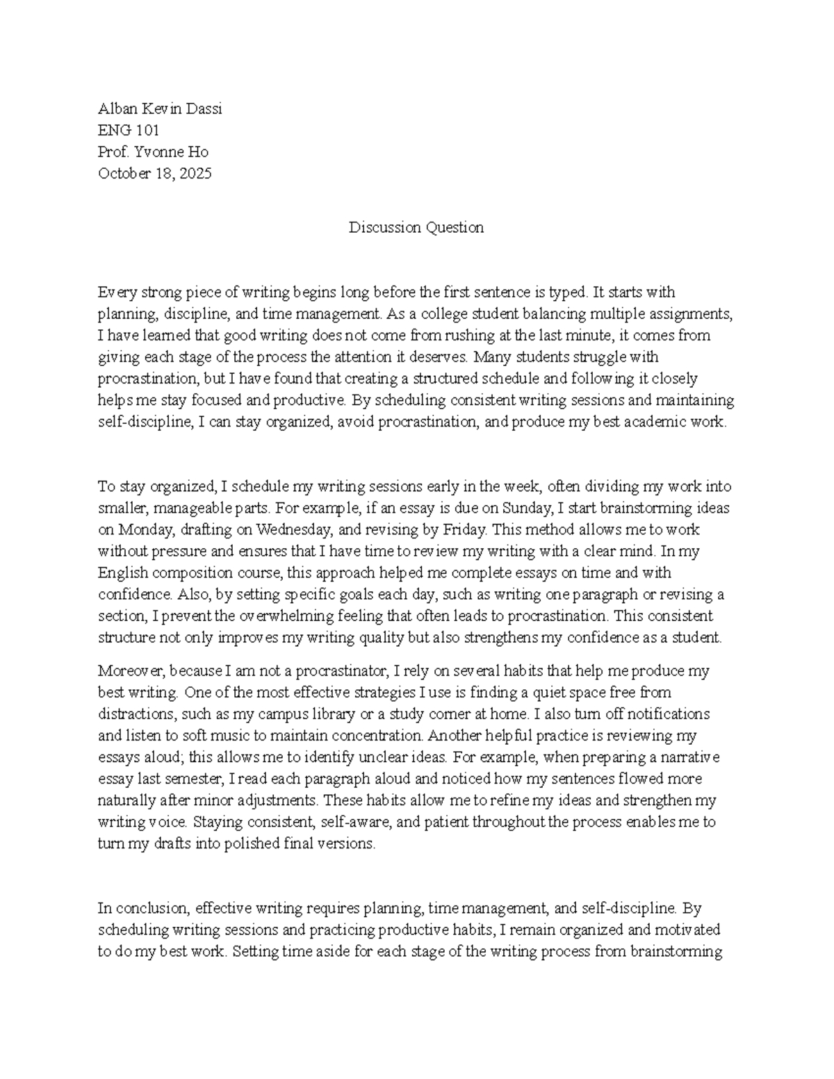 ENG 101 Discussion Question: Effective Writing Strategies - Studocu