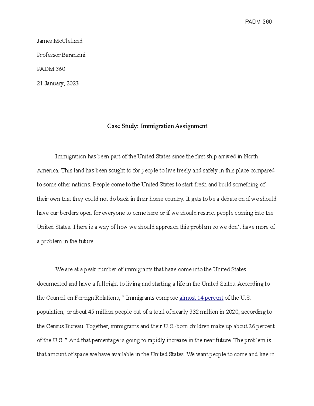 PADM 360 Case Study: Immigration Assignments and Debates - Studocu