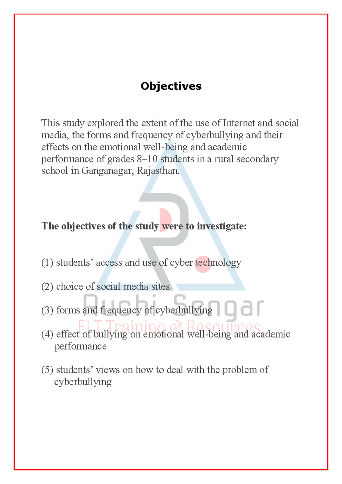 Initial pages-Objectives sample - Objectives This study explored the ...