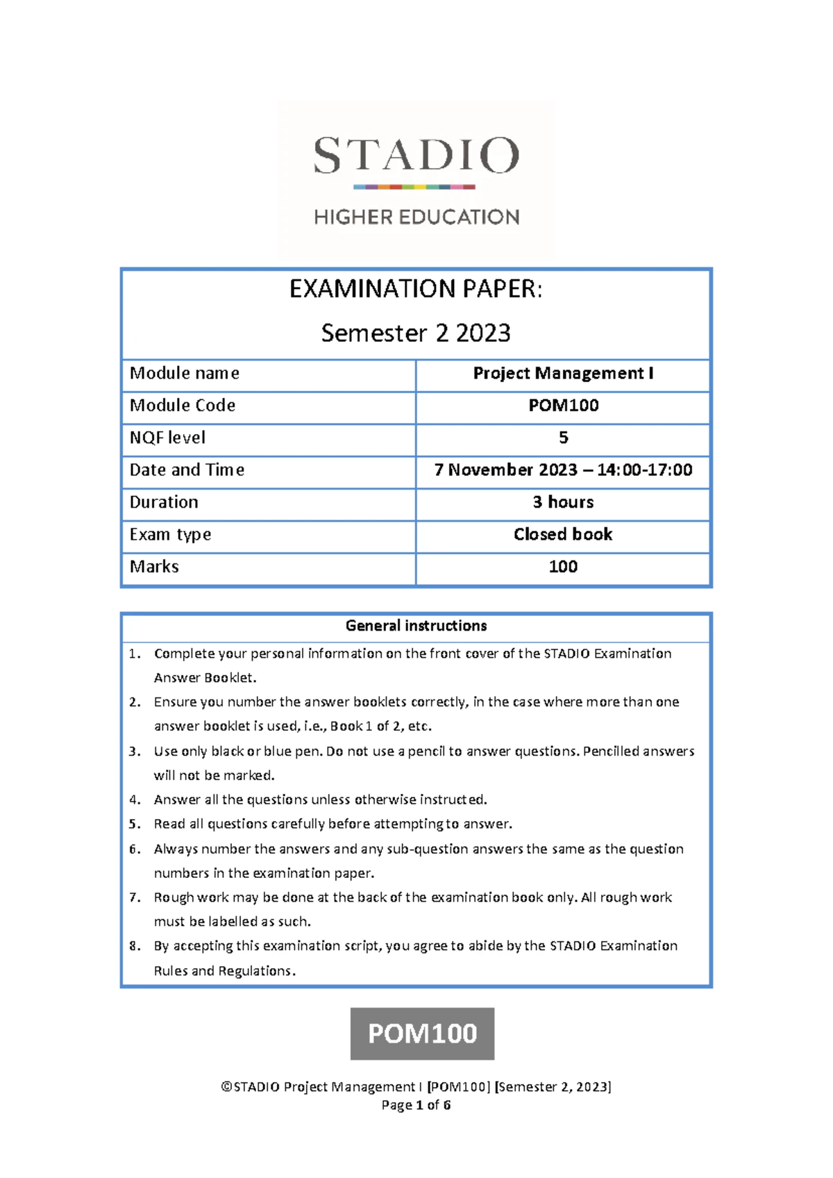 POM101 Assignment: Project Management I Guidelines & Submission Details ...