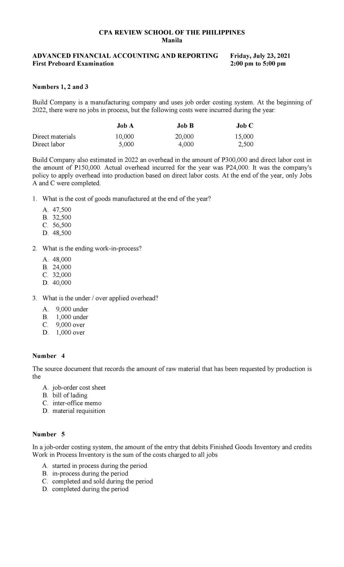 AFAR 1ST Preboard Exam Solutions and Review Notes - Studocu