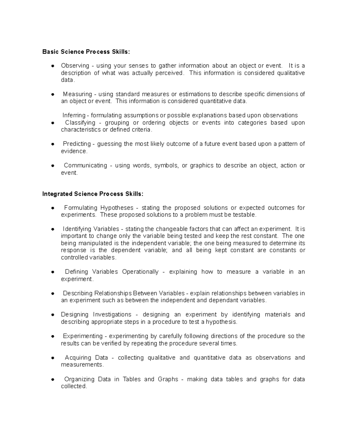 STS 101: Basic Science Process Skills and Scientific Traits Overview ...