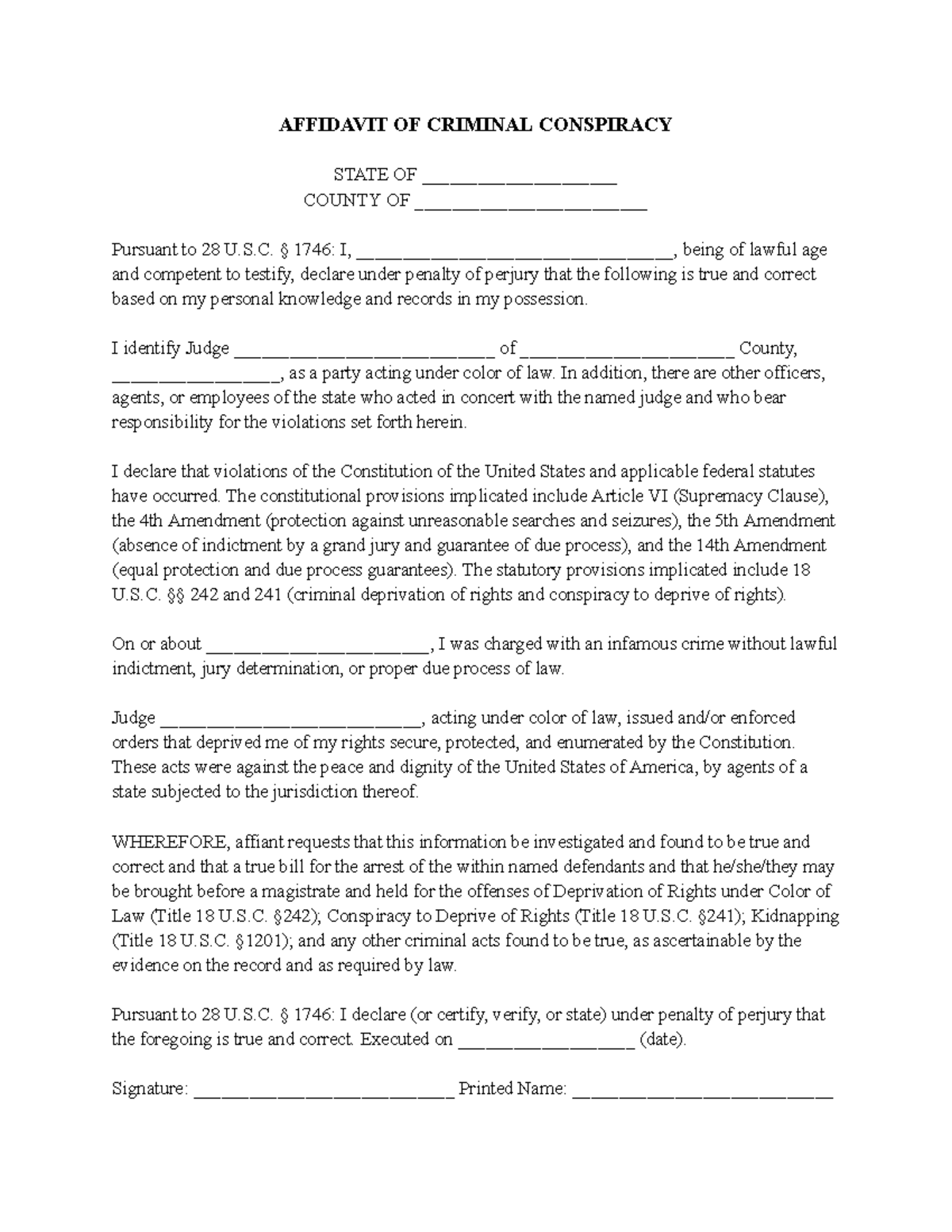 Indictment Affidavit of Criminal Conspiracy - Legal Document - Studocu