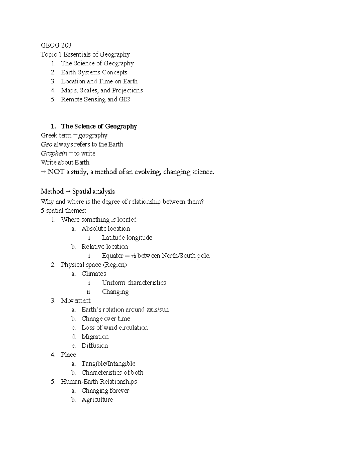 GEOG 203 Lecture Notes: Essentials of Geography Concepts - Studocu