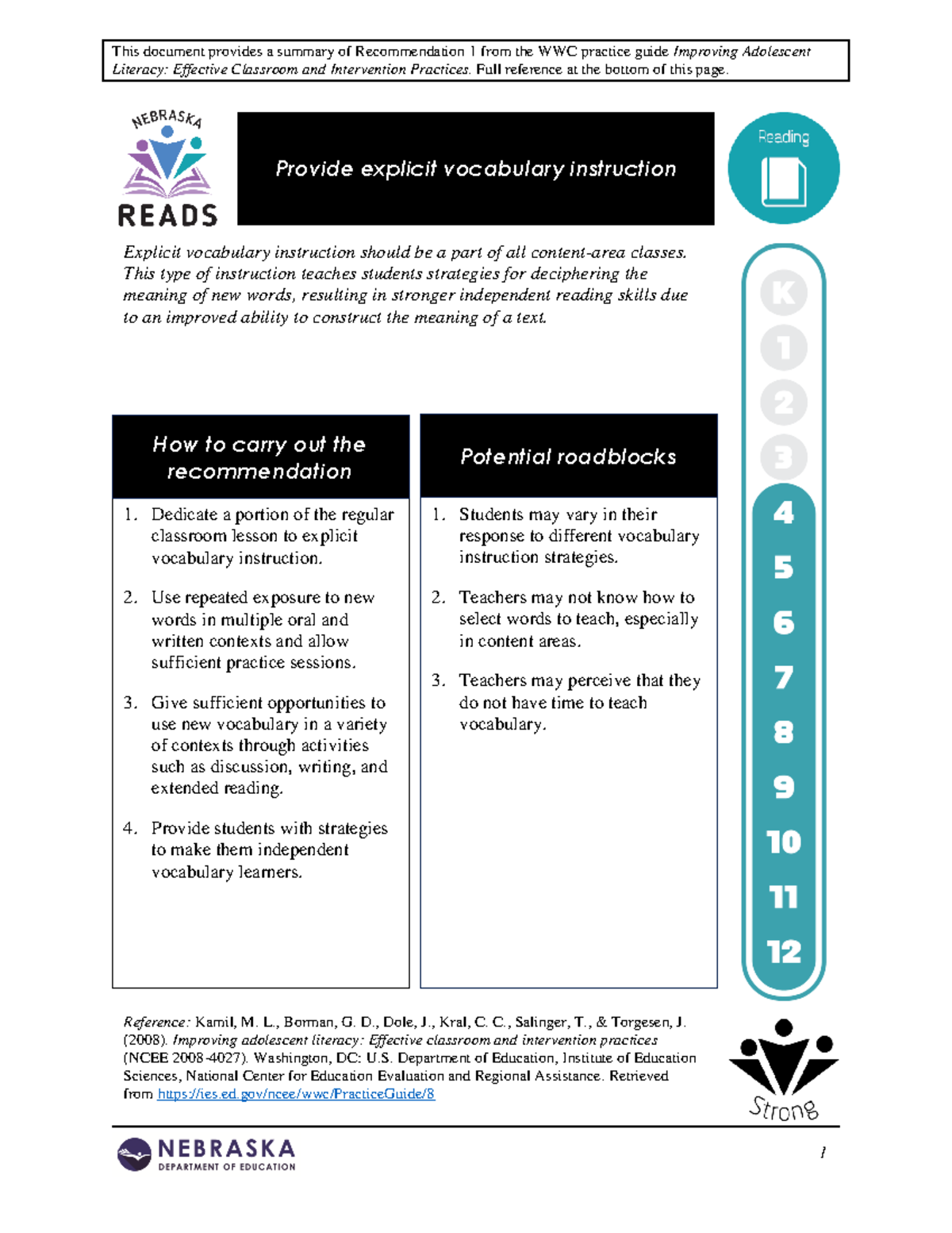 Explicit Vocabulary Instruction Strategies: Summary of WWC ...