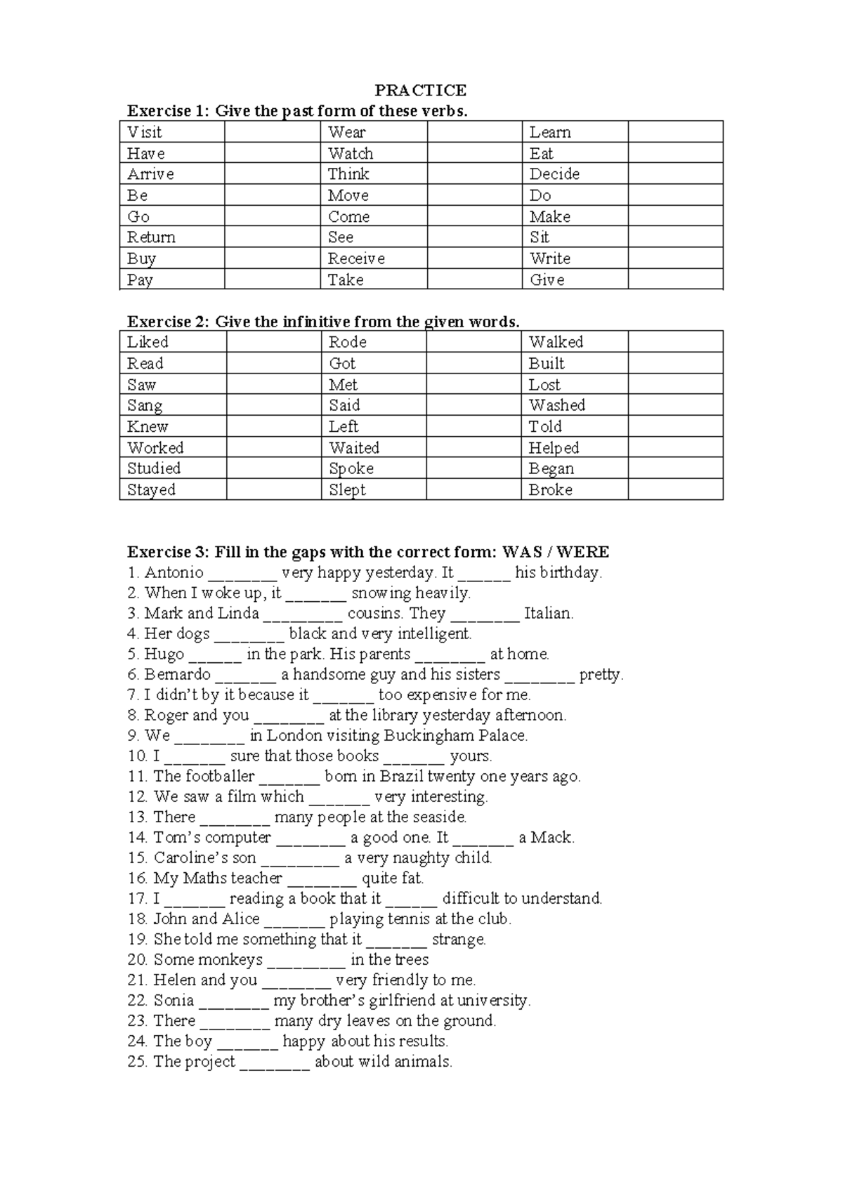 Ws1809 - Practice Exercises on Verb Forms and Tenses - Studocu