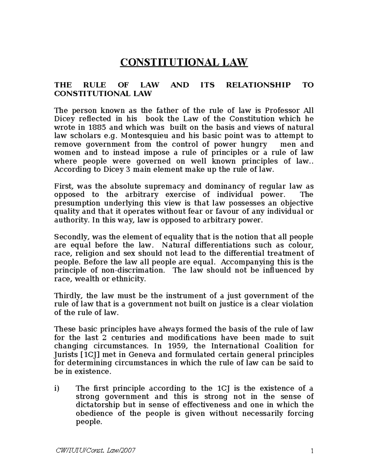 Constitutional Law Notes: The Rule of Law and Its Principles - Studocu