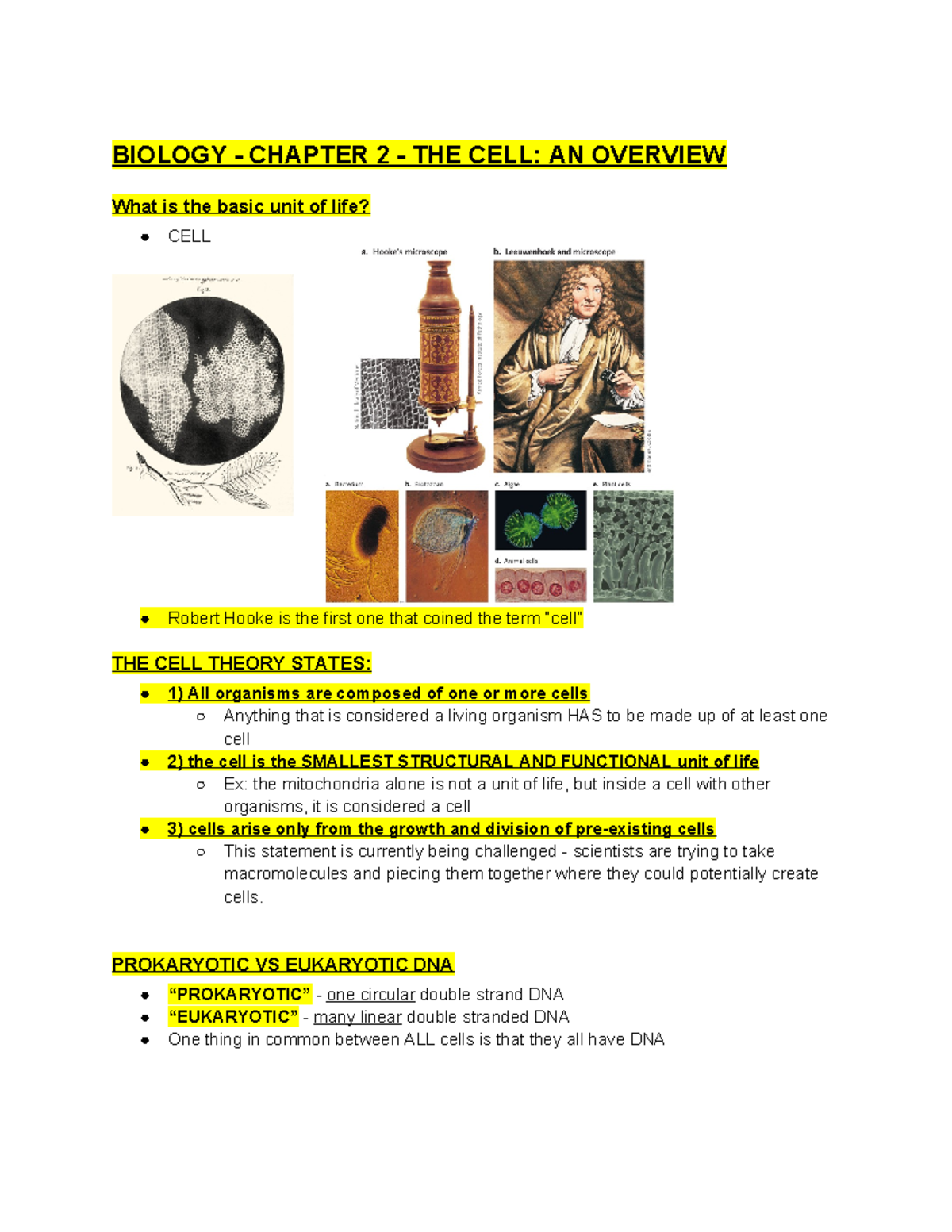 CH 2 - THE CELL - Biology notes - BIOLOGY - CHAPTER 2 - THE CELL: AN ...