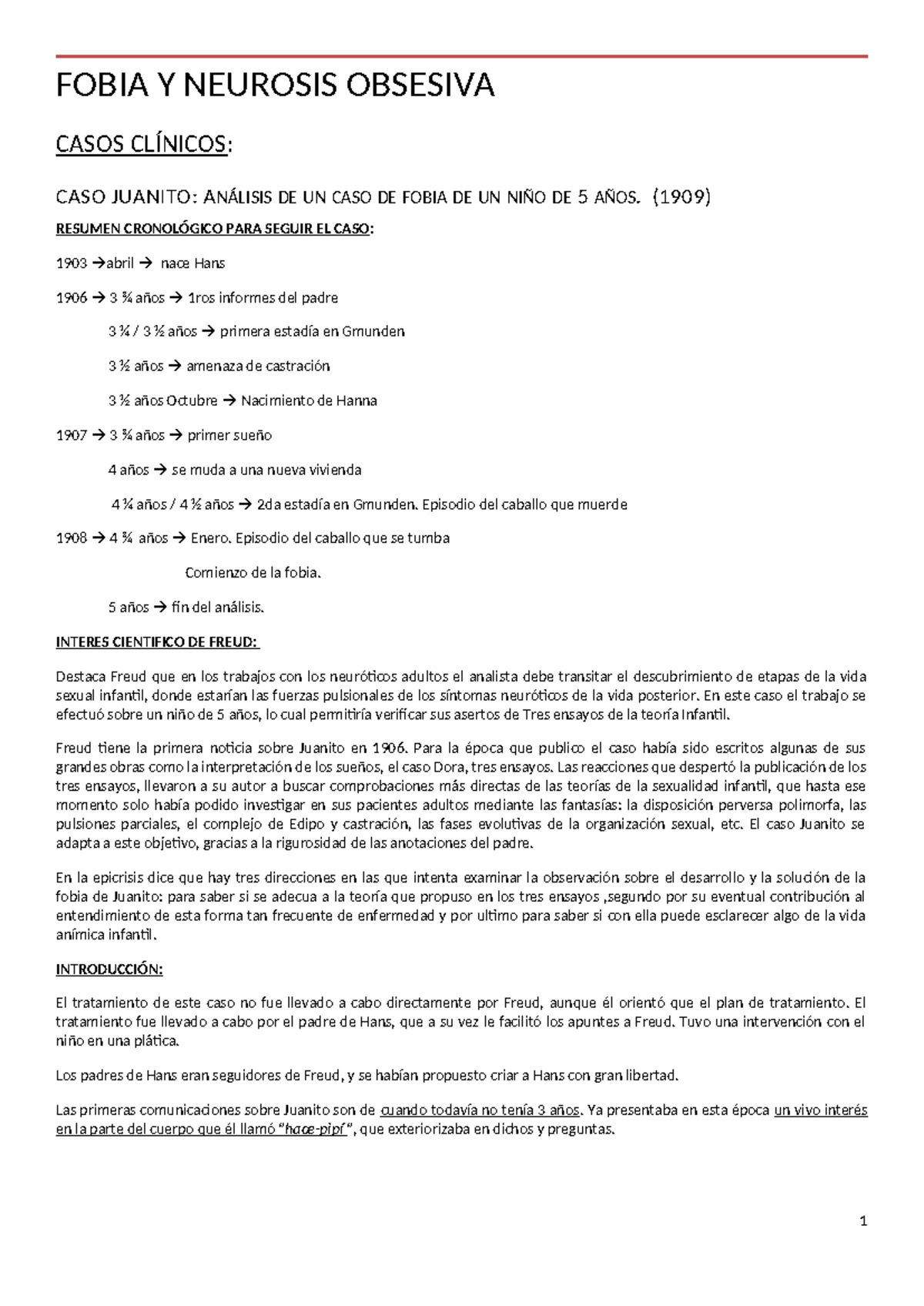 Fobia Y NO - FOBIA Y NEUROSIS OBSESIVA CASOS CLÍNICOS: CASO JUANITO ...