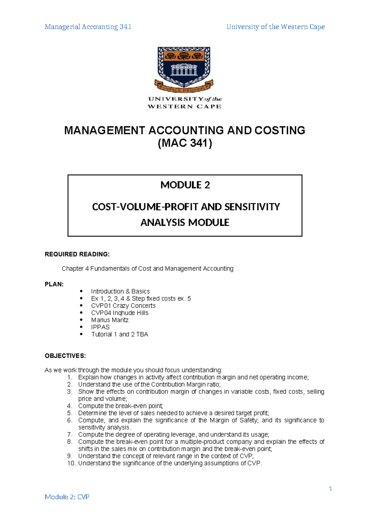 MAC 341 Final Exam Notes on Cost-Volume-Profit Analysis 2025 - Studocu